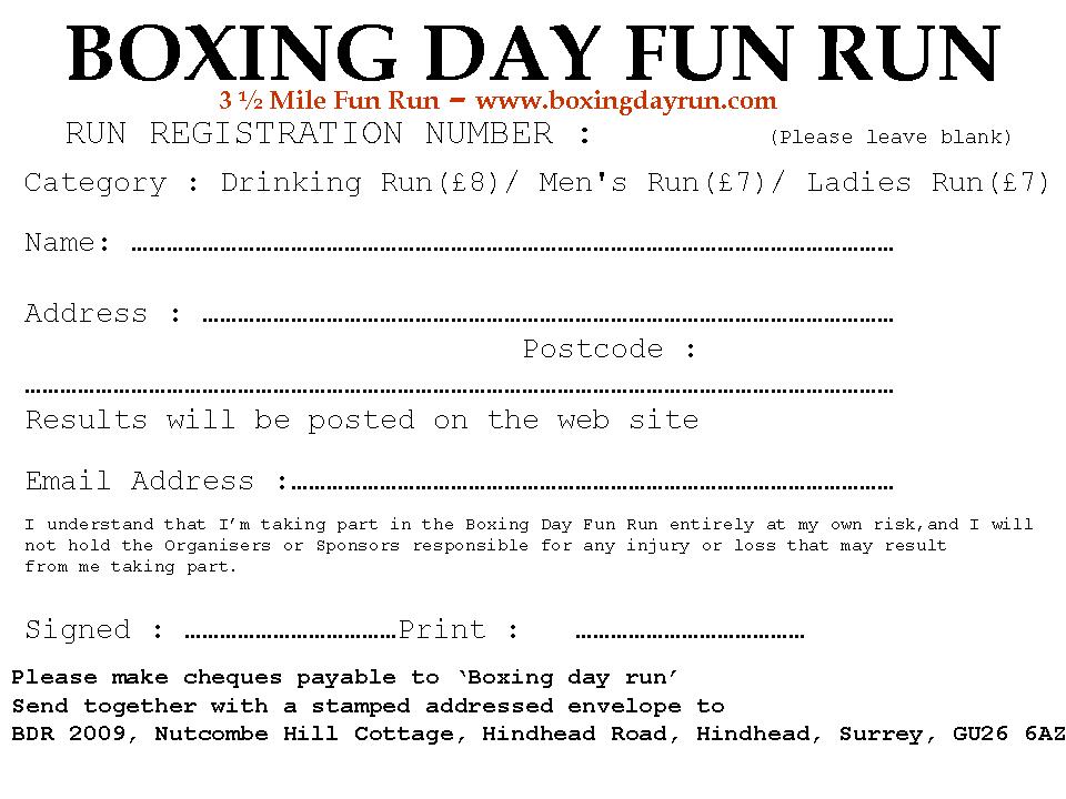 Registration Form for Boxing Day Run