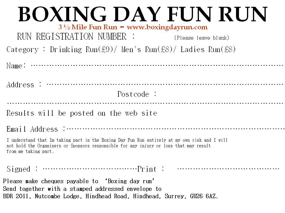 Registration Form for Boxing Day Run