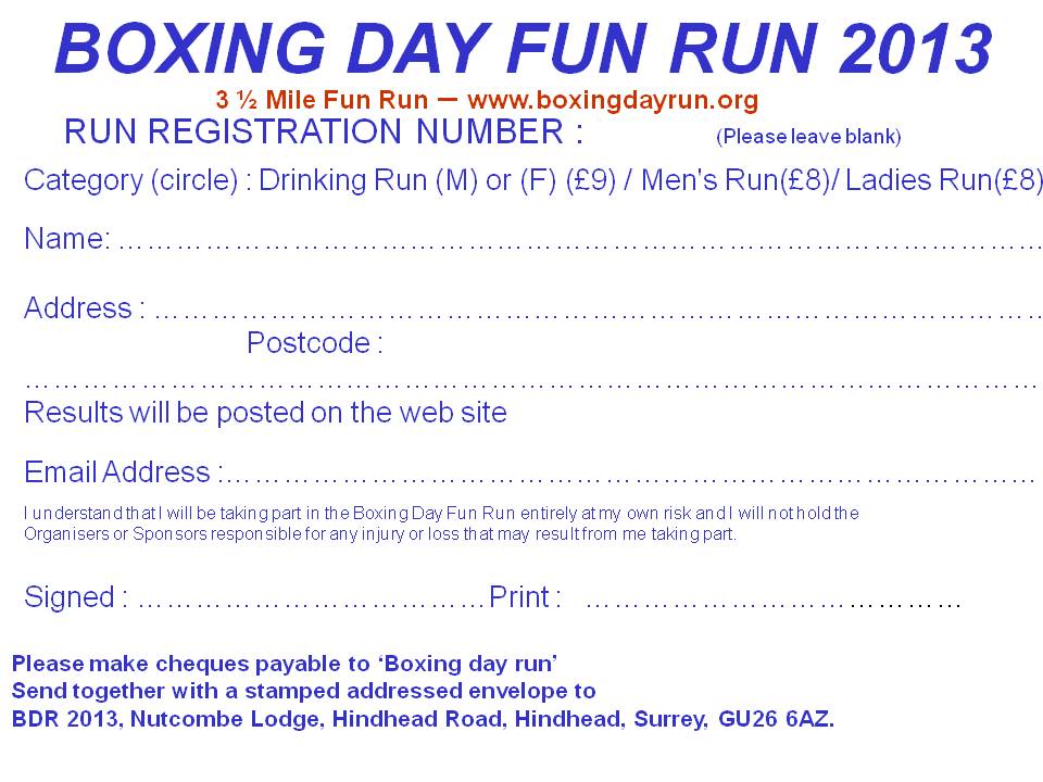 Registration Form for Boxing Day Run